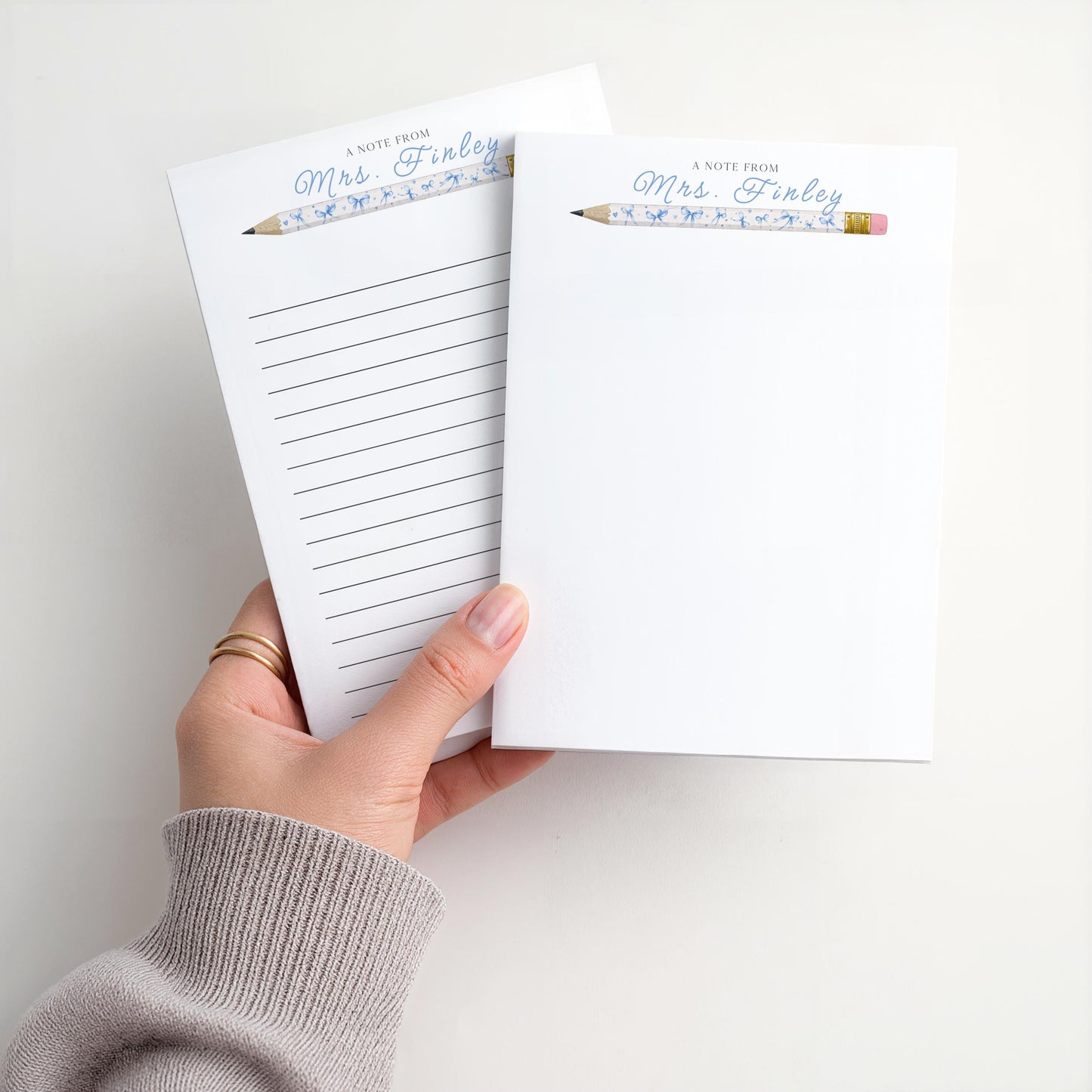 Personalized Teacher Notepad | Blue Bow Print Pencils | Teacher Appreciation Gift