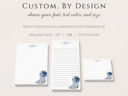 Personalized Floral Notepad | Blue Flower Cowgirl Boots | Coquette Bow | Mother's Day Gift Idea