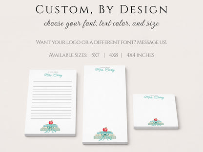 Personalized Teacher Notepad | Turquoise Bow Book Pile | Teacher Appreciation Gift