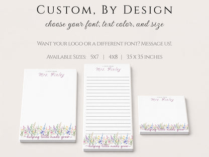 Personalized Teacher Notepad | Helping Little Minds Grow | Wildflowers | Teacher Appreciation Gift