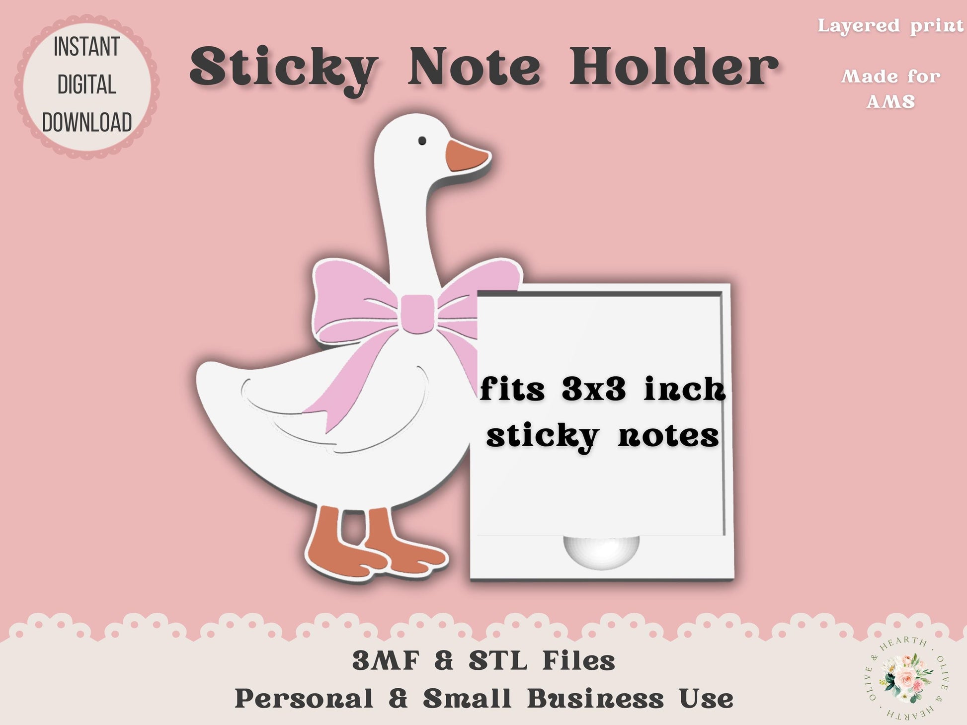 Vintage Goose with Bow - Sticky Note Holder - Digital File