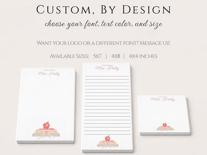 Personalized Teacher Notepad | Pink Bow Book Pile | Teacher Appreciation Gift