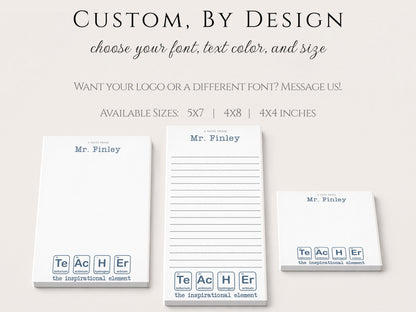 Personalized Teacher Notepad | Science Elements | Teacher Appreciation Gift