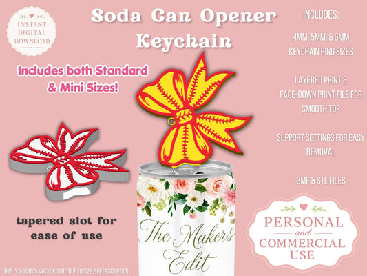Baseball Softball Bow - Can Tab Opener - Digital File