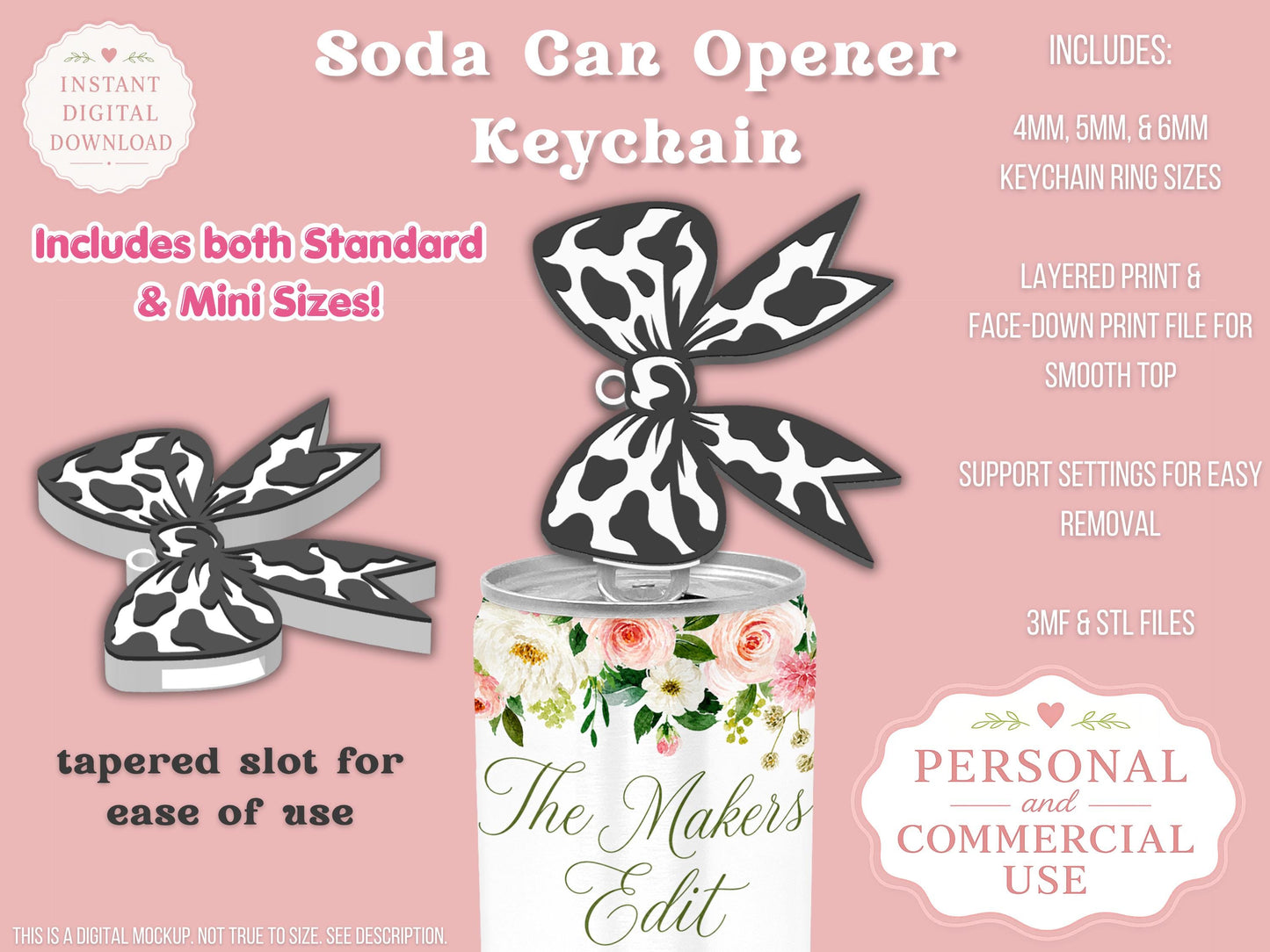 Cow Print Coquette Bow - Can Tab Opener - Digital File