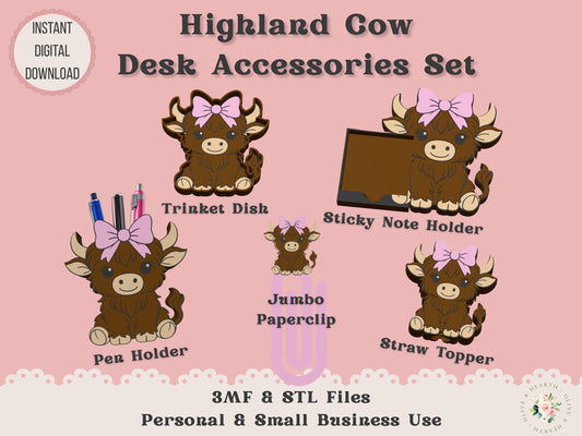Highland Cow Desk Accessories Bundle