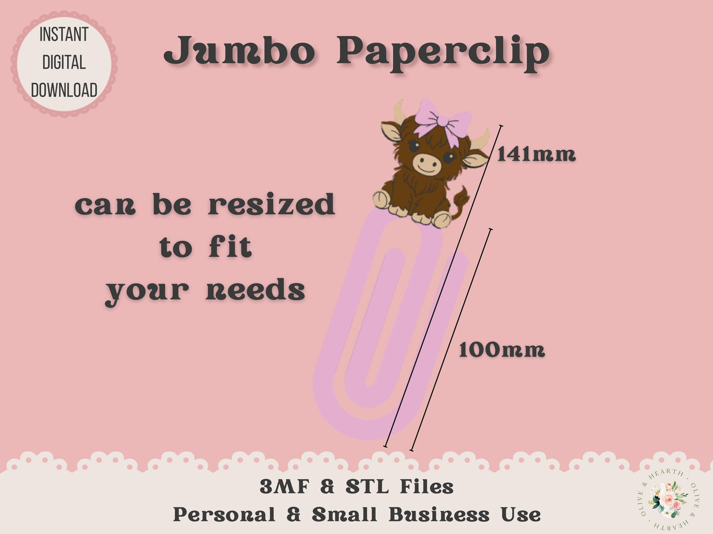 Highland Cow with Bow - Jumbo Paperclip - Digital File