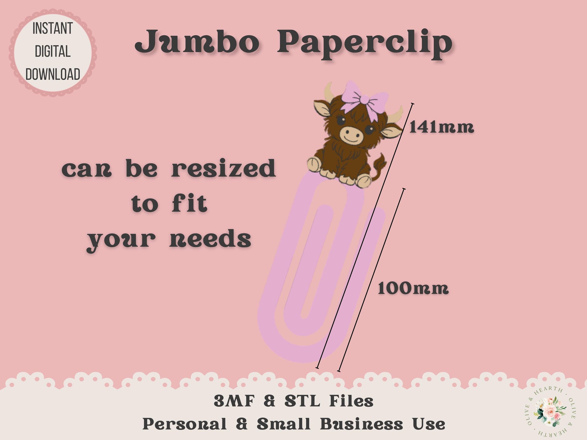 Highland Cow with Bow - Jumbo Paperclip - Digital File