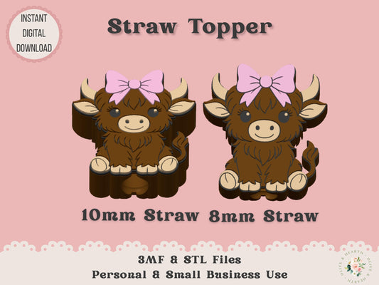 Highland Cow Coquette Bow - Straw Topper - Digital File