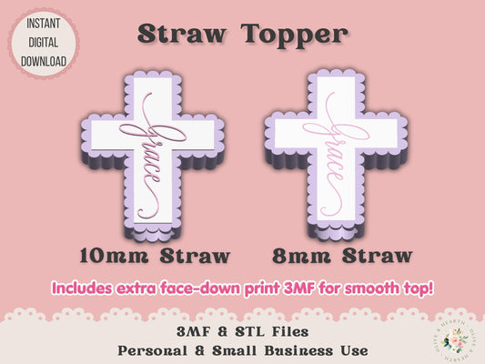 Scalloped Cross Grace - Straw Topper - Digital File