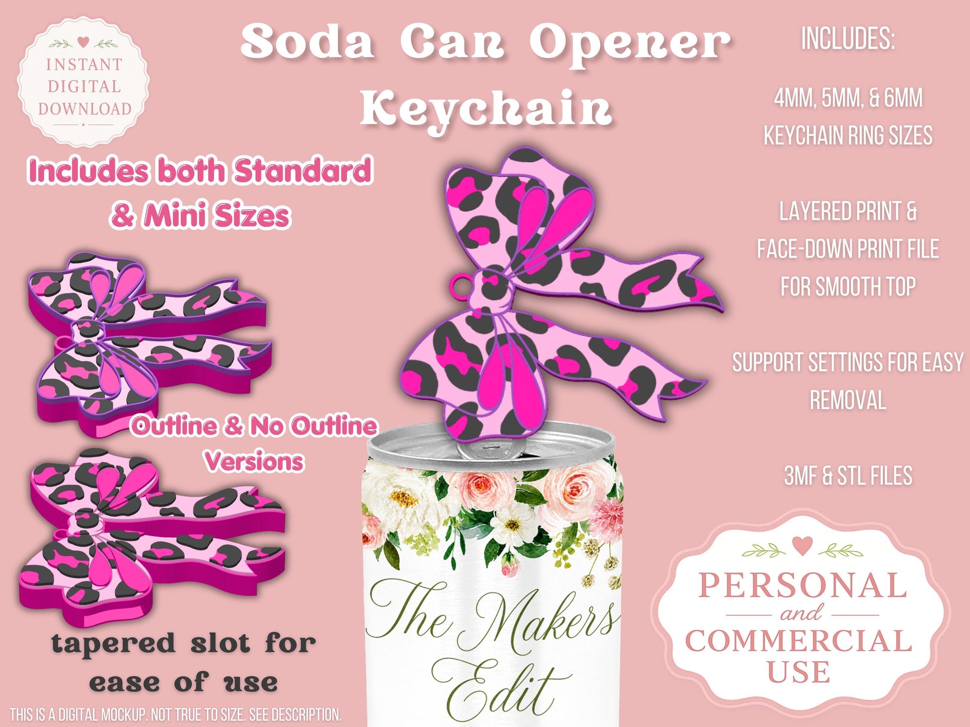 Leopard Print Coquette Bow - Can Tab Opener - Digital File