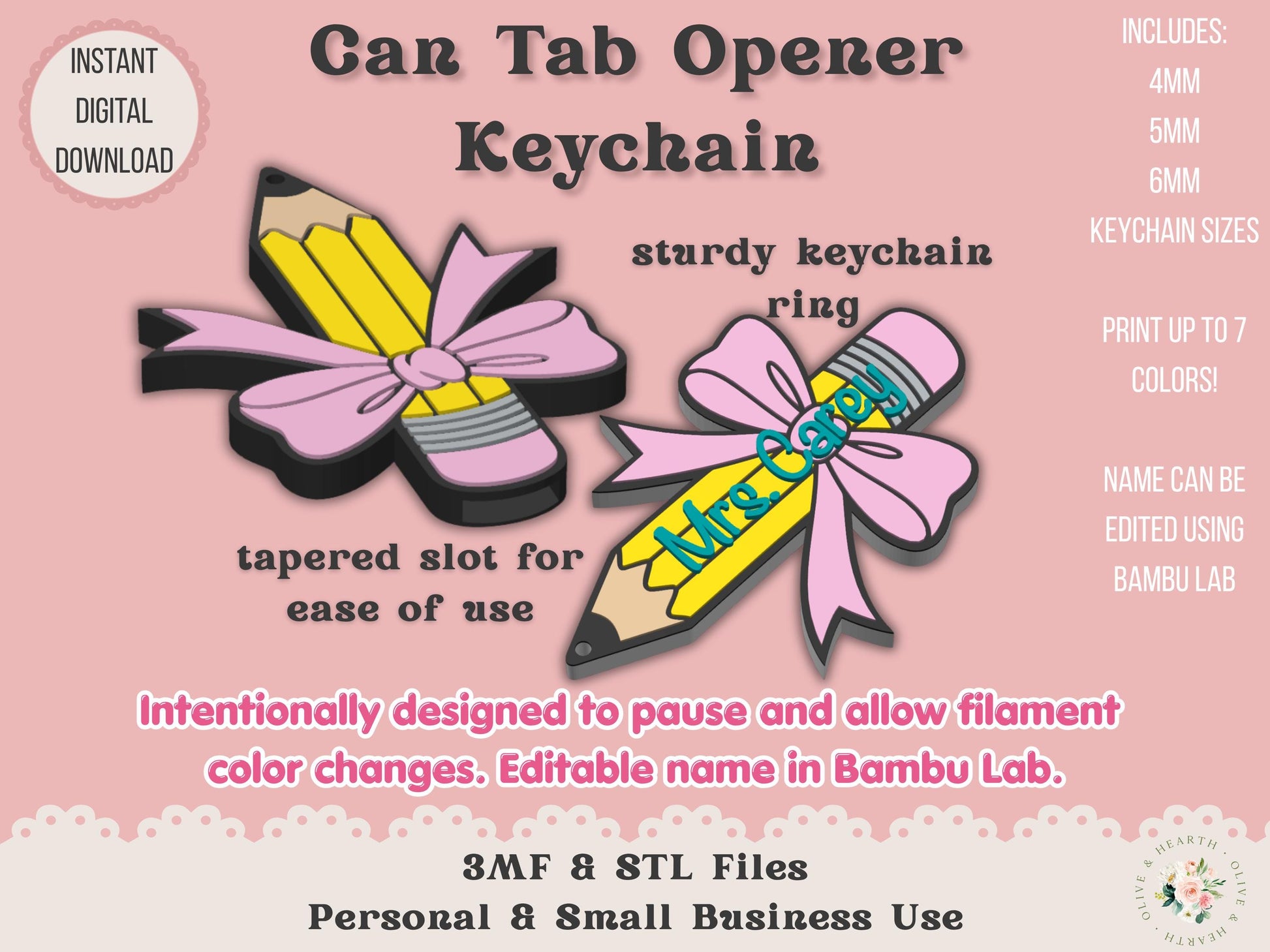 Pencil with Bow - Can Tab Opener - Digital File