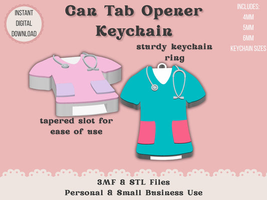 Soda Can Tab Opener Keychain 3D Printer File | Nurse Scrubs | STL 3MF | Commercial Use | Nail Saver Keychain