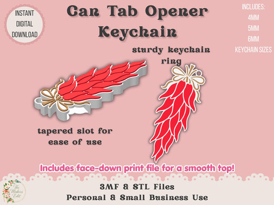 Soda Can Tab Opener Keychain 3D Print File | Chile Ristra | STL 3MF