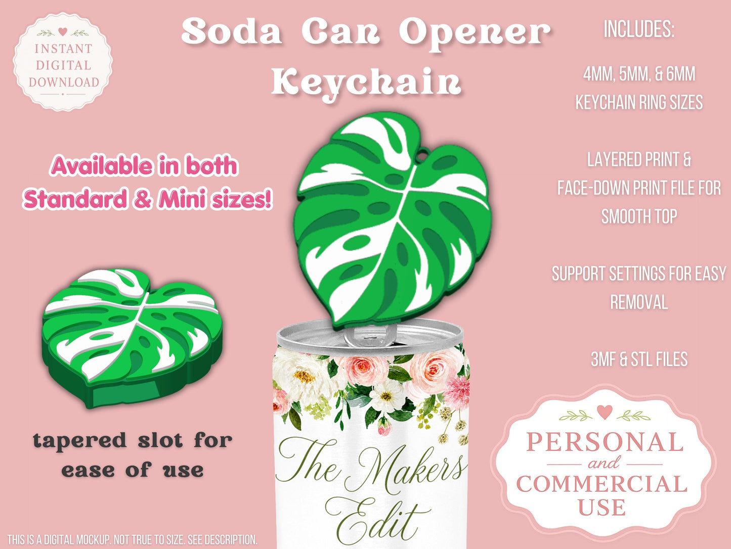 Variegated Monstera Leaf - Can Tab Opener - Digital File
