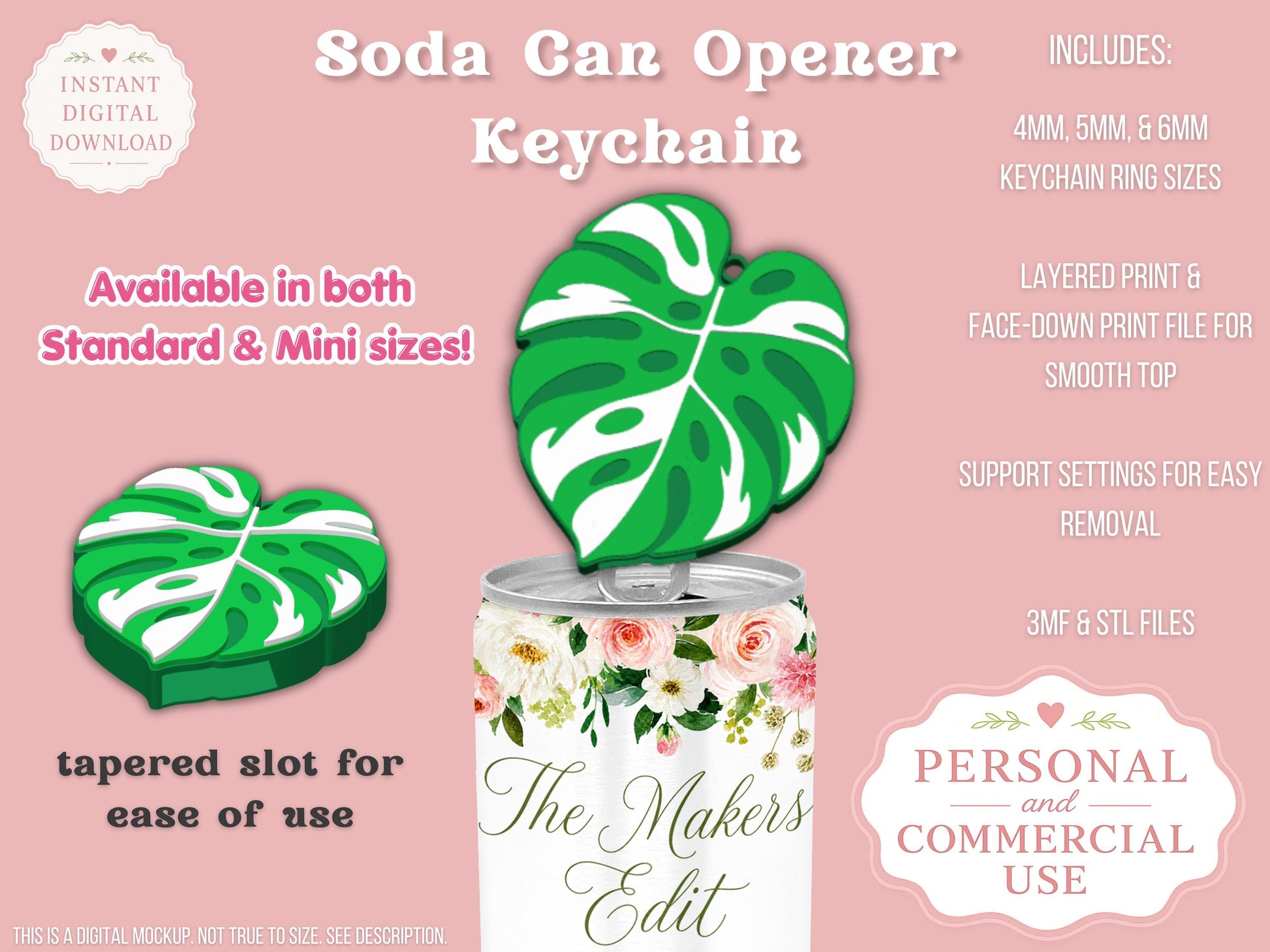 Variegated Monstera Leaf - Can Tab Opener - Digital File