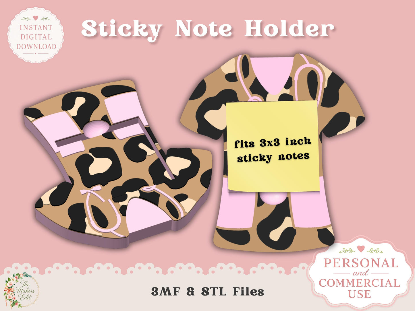 Leopard Print Scrubs - Sticky Note Holder - Digital File
