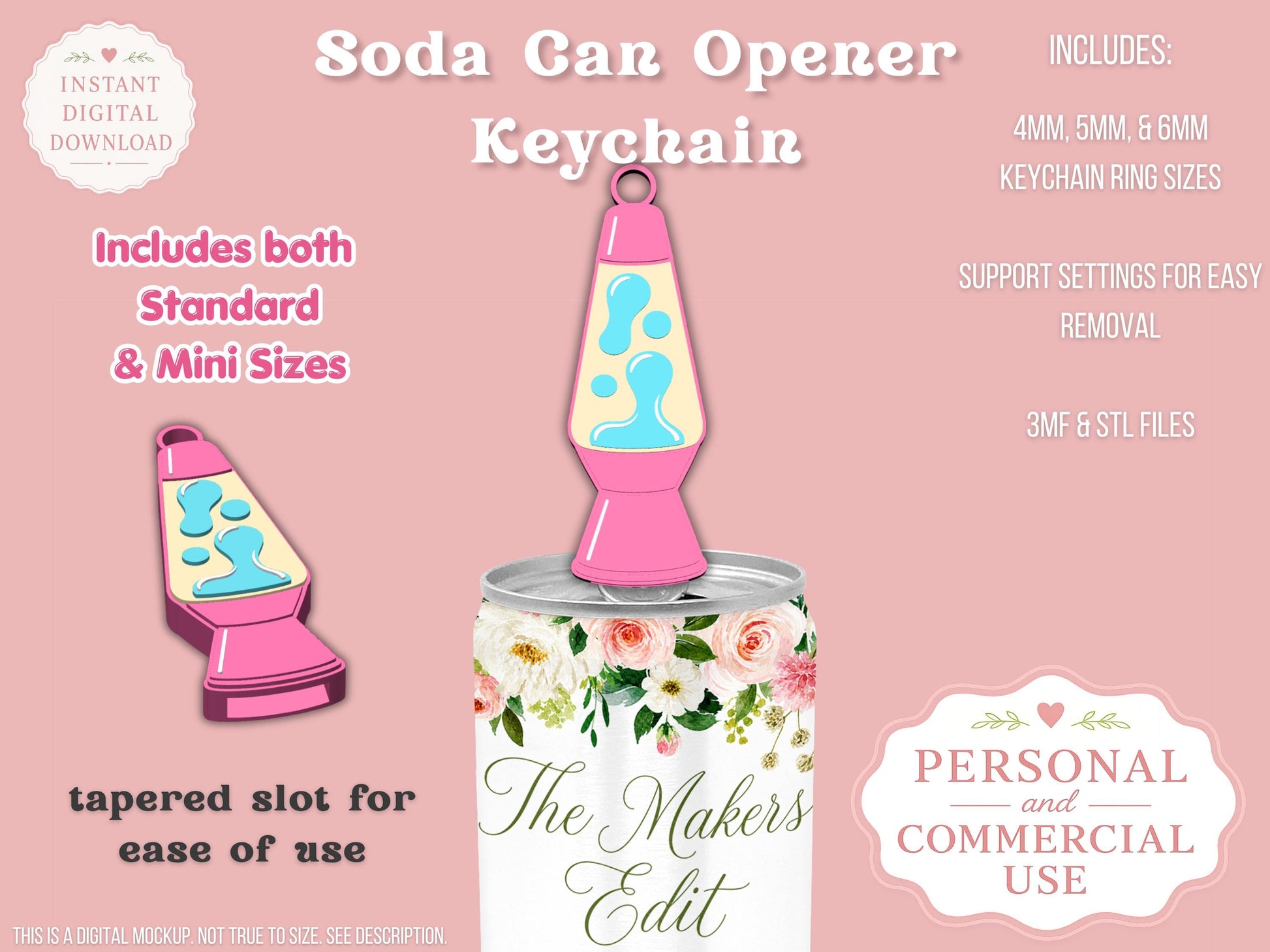 Soda Can Opener 3D Printer File | Groovy Lava Lamp STL 3MF | Commercial Use | Nail Saver Keychain | Digital Download
