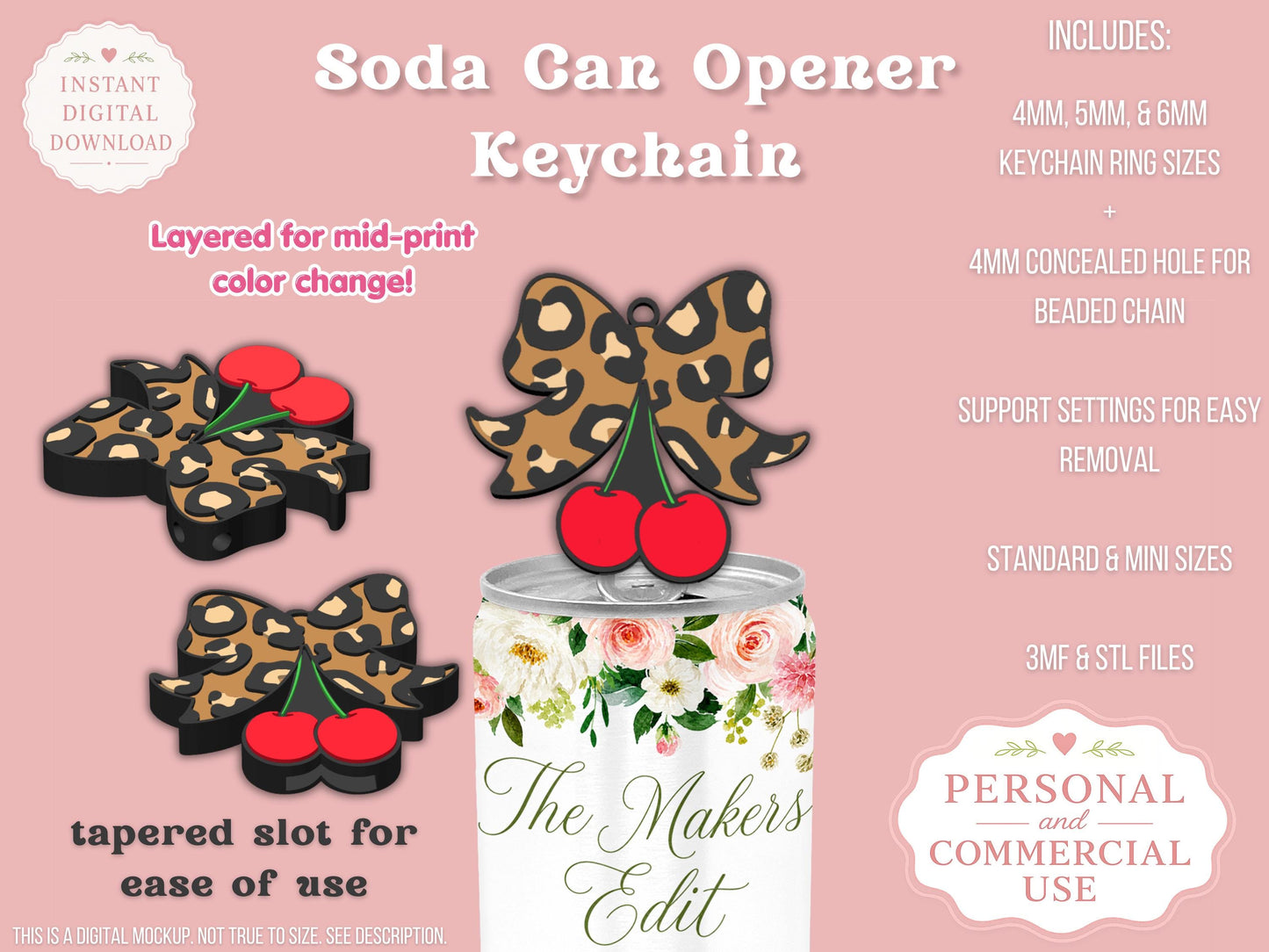 Leopard Print Coquette Bow Cherries - Can Tab Opener - Digital File