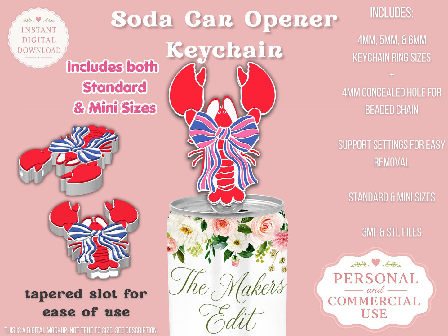 Lobster Striped Coquette Bow - Can Tab Opener - Digital File