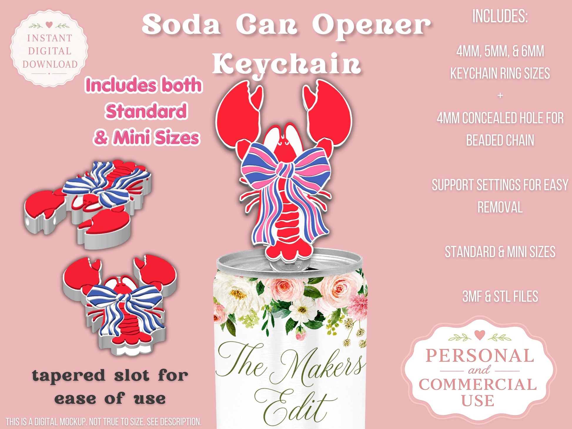 Lobster Striped Coquette Bow - Can Tab Opener - Digital File
