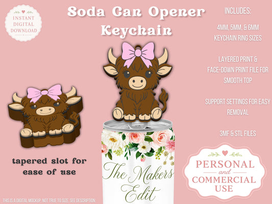 Highland Cow Coquette Bow - Can Tab Opener - Digital File