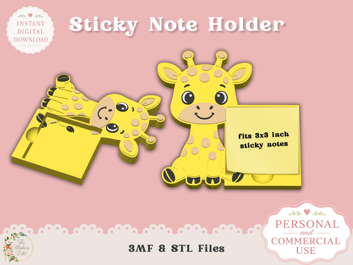 Cute Giraffe - Sticky Note Holder - Digital File