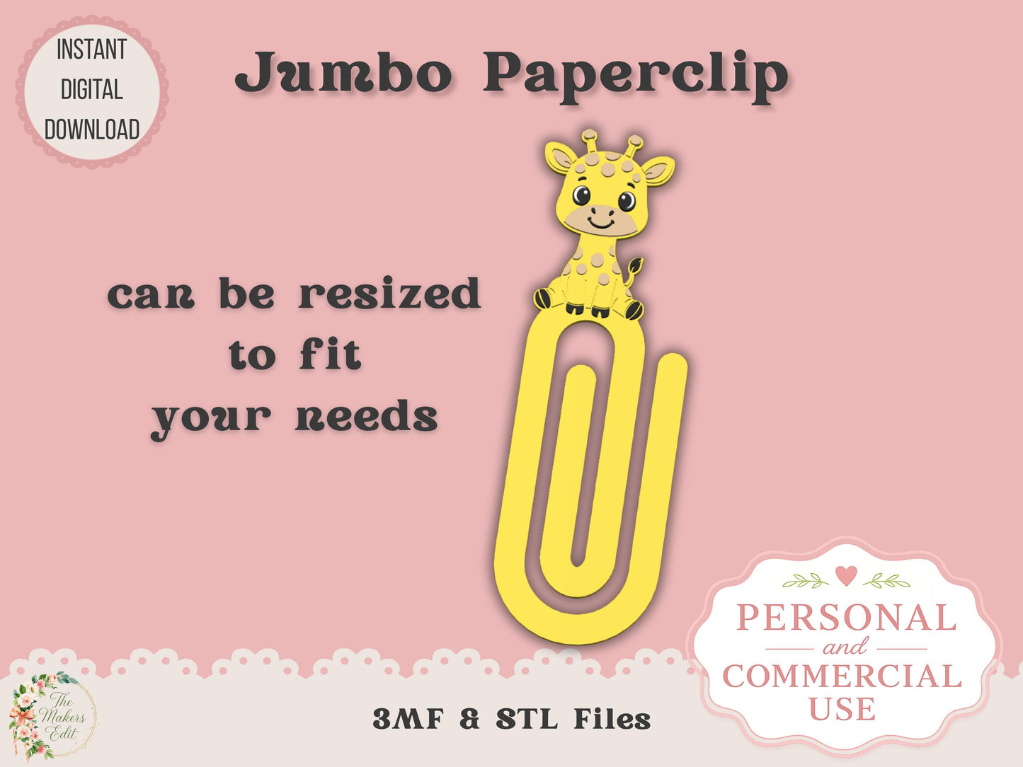 Cute Giraffe - Jumbo Paperclip - Digital File