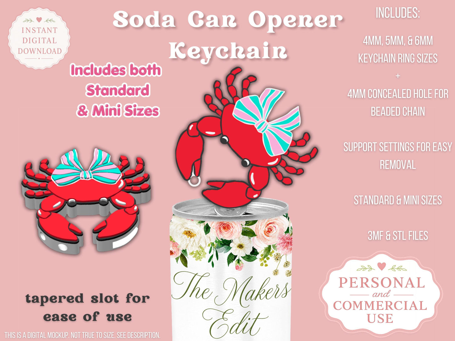Crab Striped Coquette Bow - Can Tab Opener - Digital File
