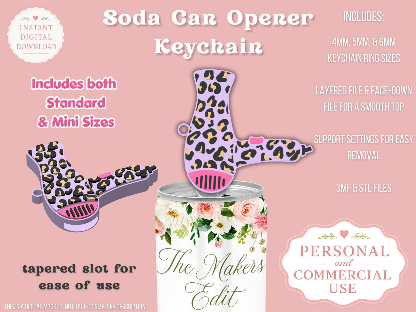 Leopard Print Hair Dryer - Can Tab Opener - Digital File