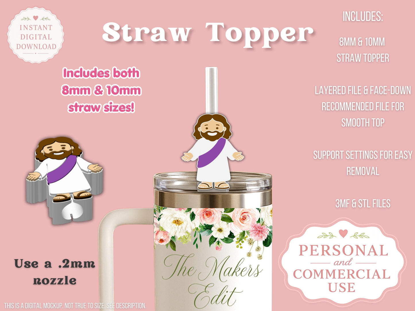 Mini Jesus - Straw Topper - Digital File