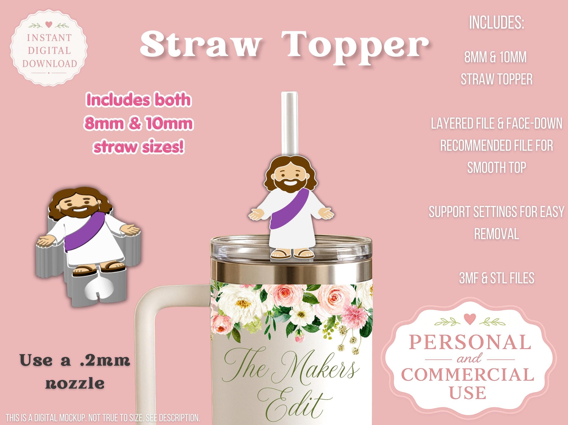 Mini Jesus - Straw Topper - Digital File