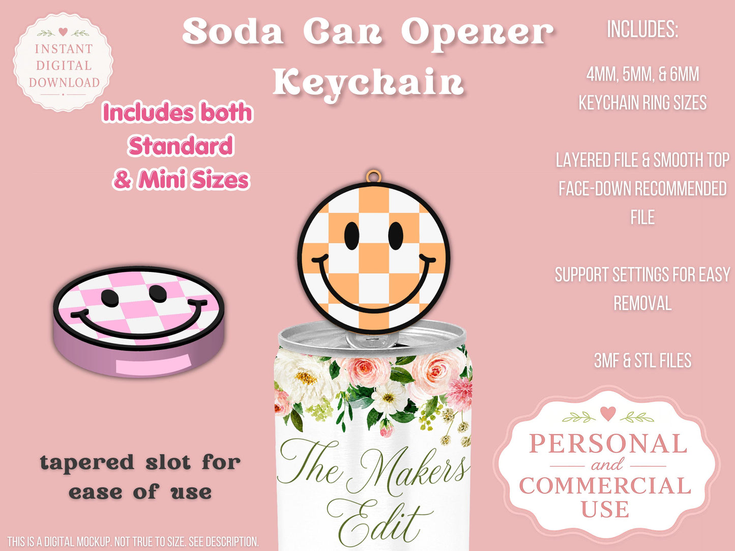 Groovy Checkered Smiley Face - Can Tab Opener - Digital File