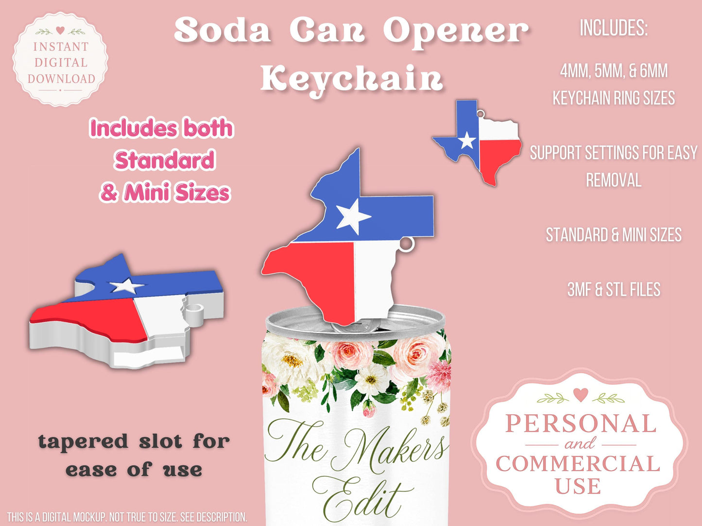 Texas Shape State Flag - Can Tab Opener - Digital File