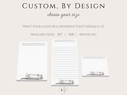 Personalized Notepad | Gray Striped Cat Work Ruining Life