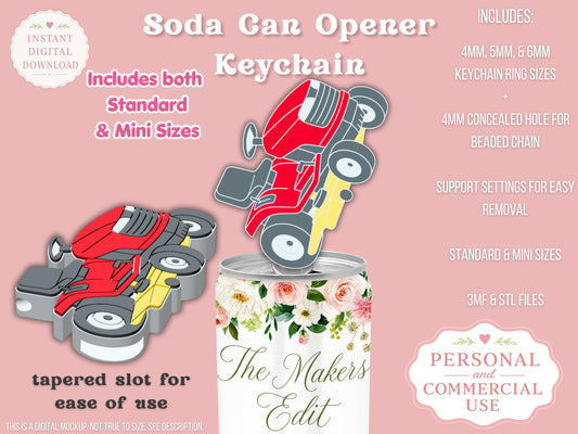 Soda Can Tab Opener Keychain 3D Printer File | Lawn Mower STL 3MF | Commercial Use | Nail Saver Keychain