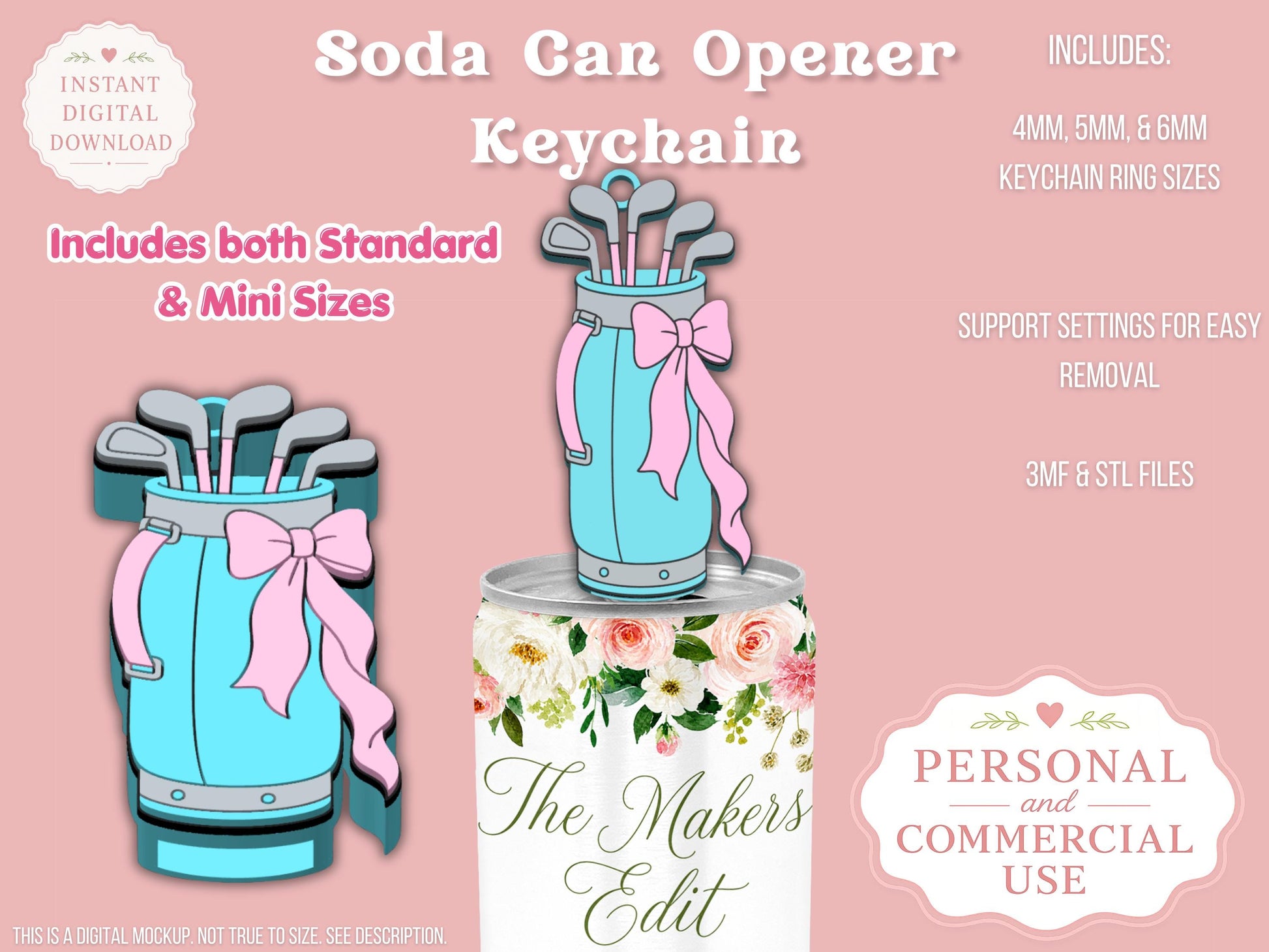 Soda Can Tab Opener Keychain 3D Printer File | Golf Bag Coquette STL 3MF