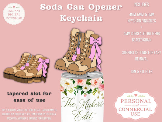 Soda Can Tab Opener 3D Printer File | Combat Boots Coquette Bow STL 3MF