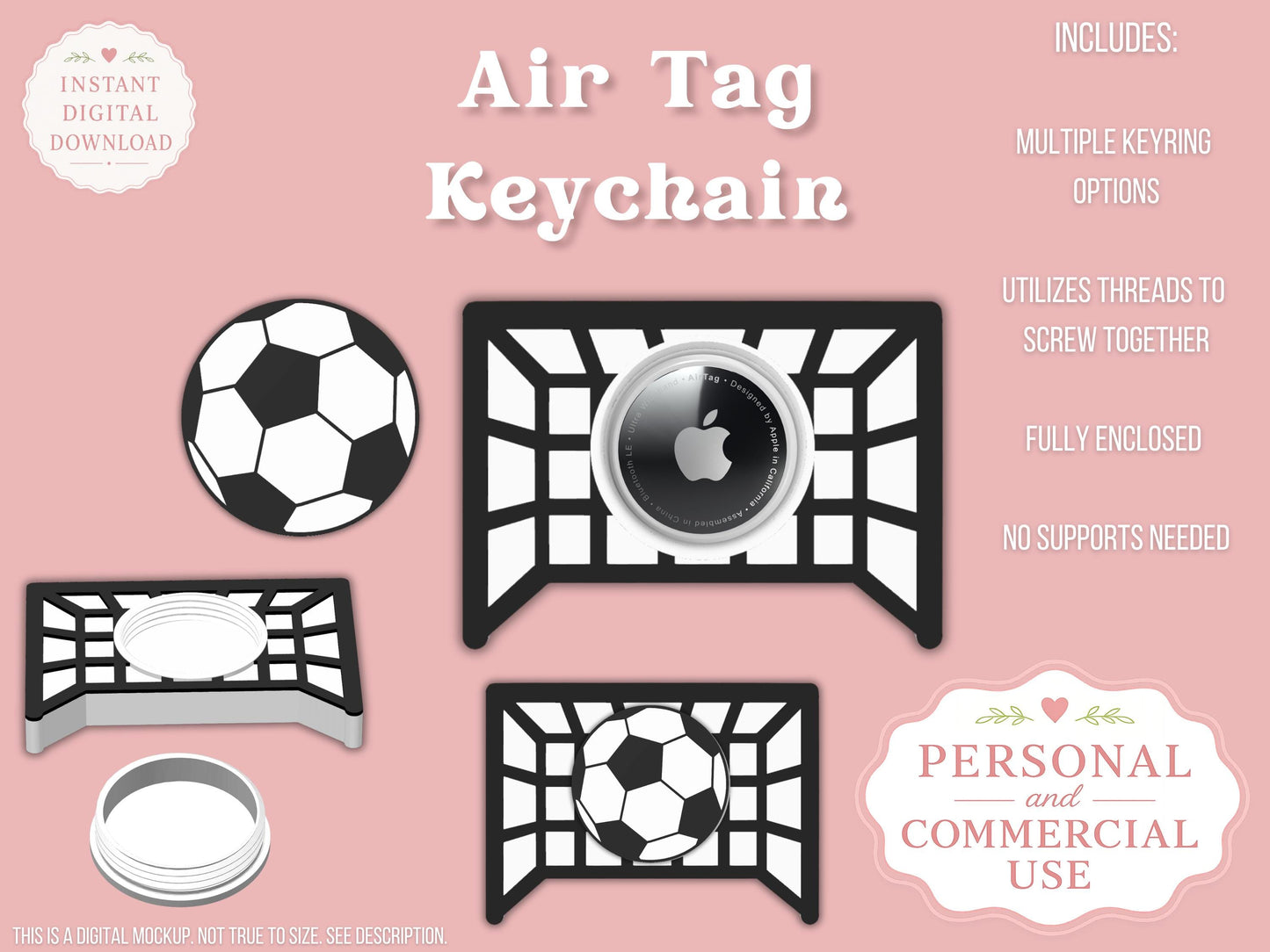 Soccer Ball with Goal Net - AirTag Holder - Digital File