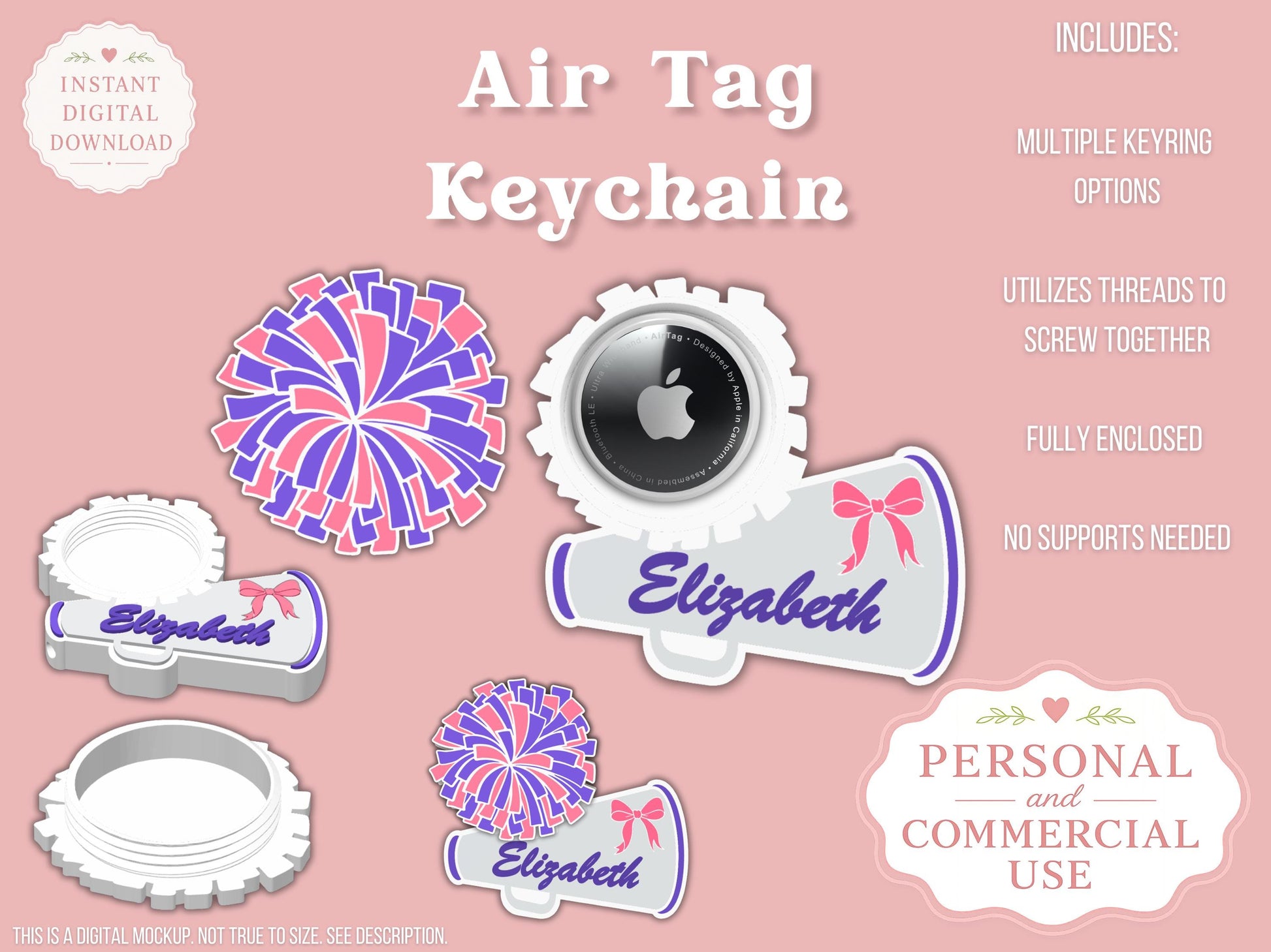 Cheer Custom Name - AirTag Holder - Digital File