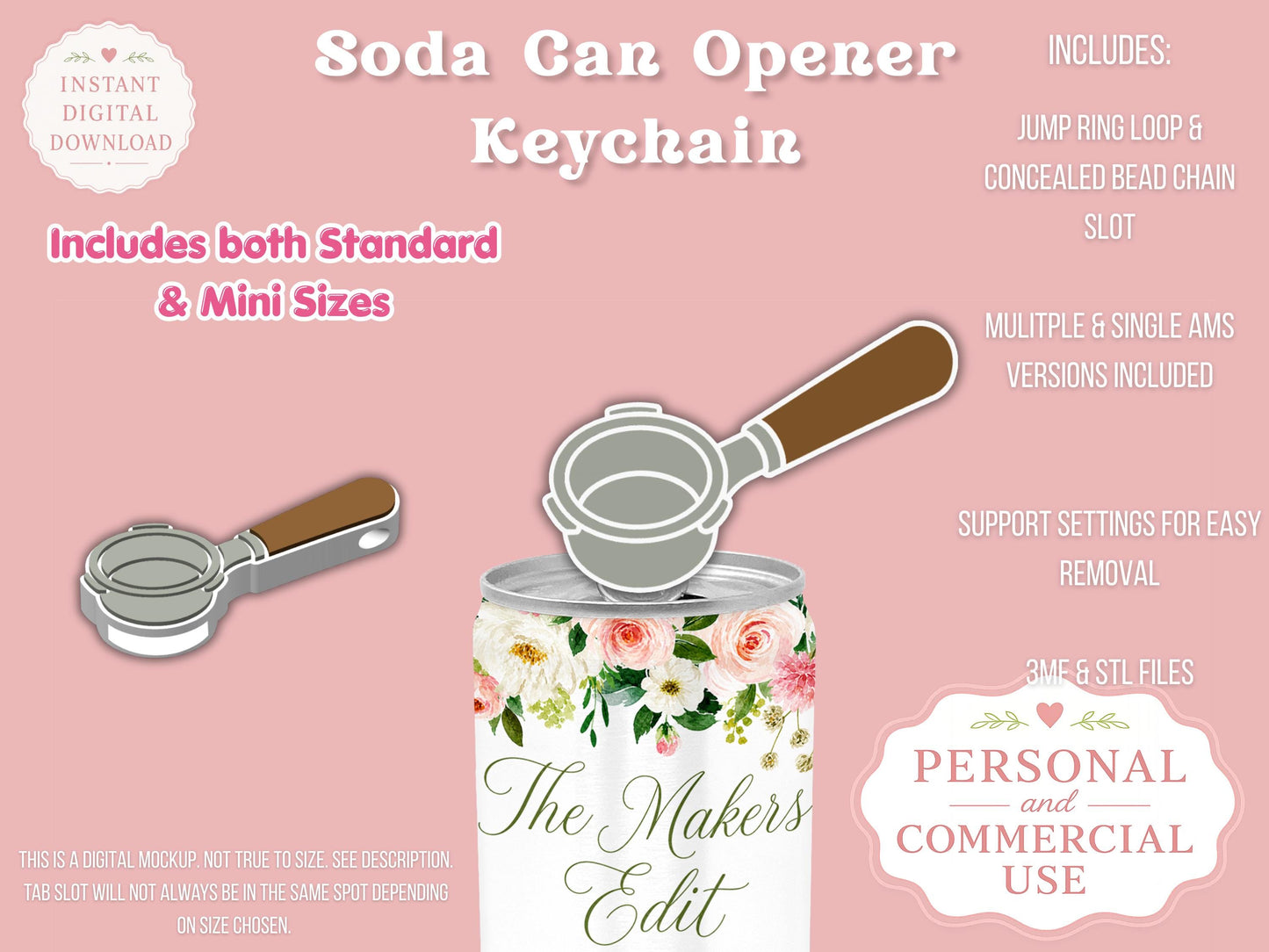 Soda Can Tab Opener Keychain 3D Printer file | Portafilter STL 3MF