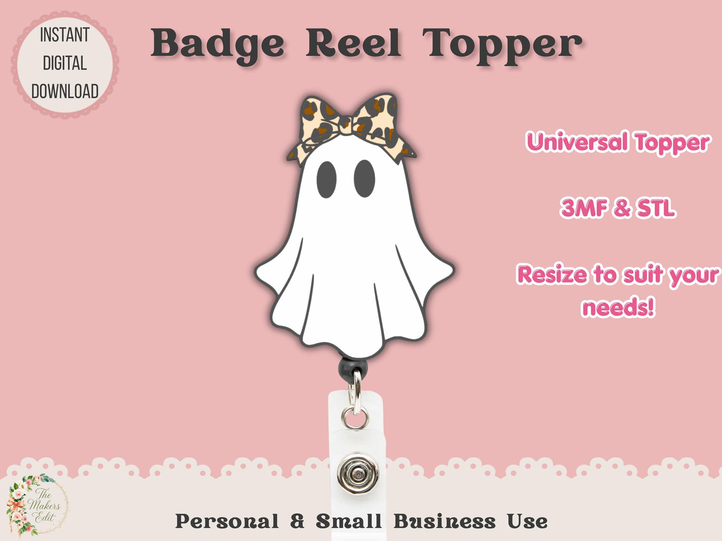 Badge Reel Topper 3D Printer File | Ghost Leopard Bow STL 3MF