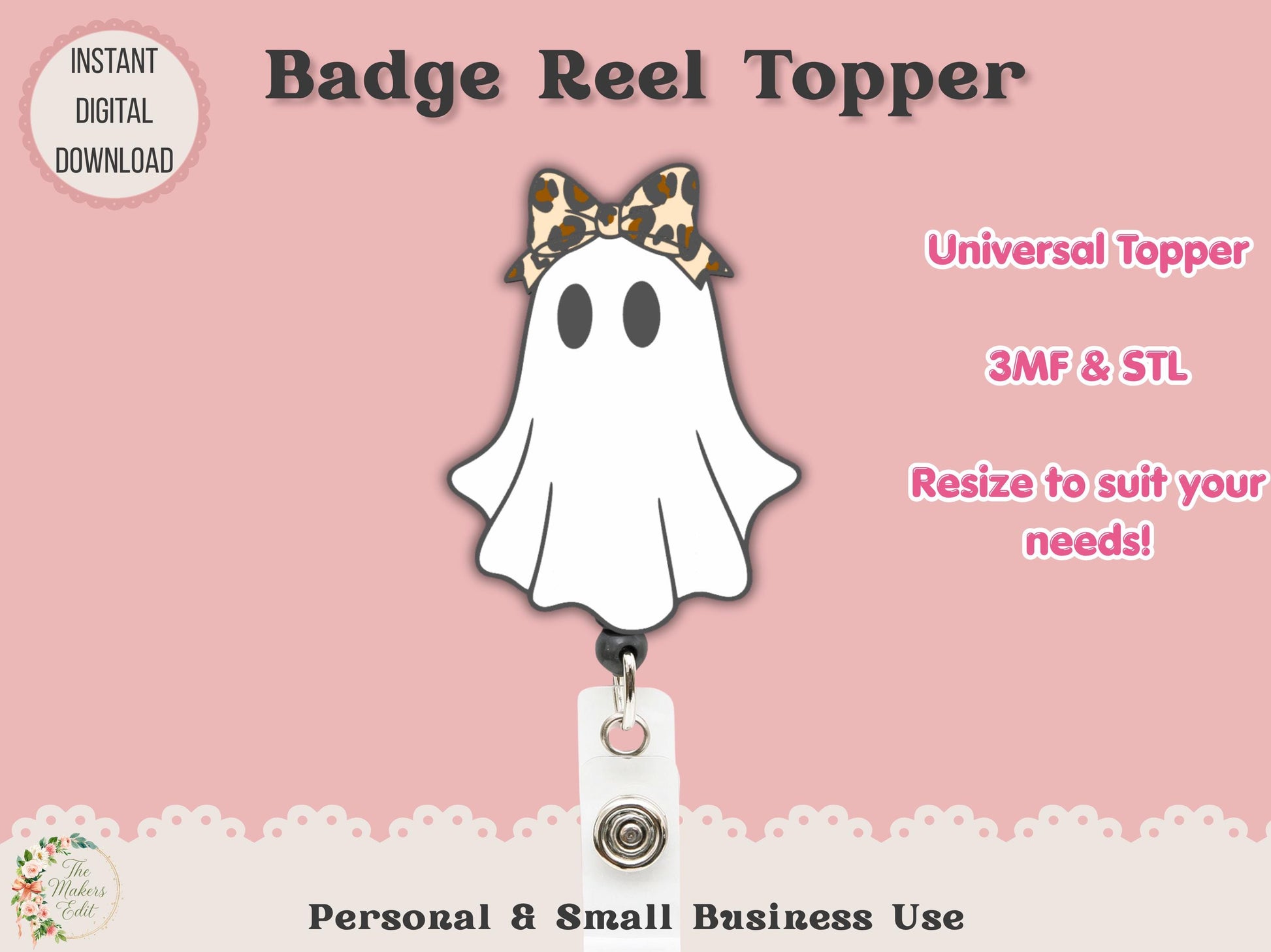Ghost Leopard Bow - Badge Reel Topper - Digital File