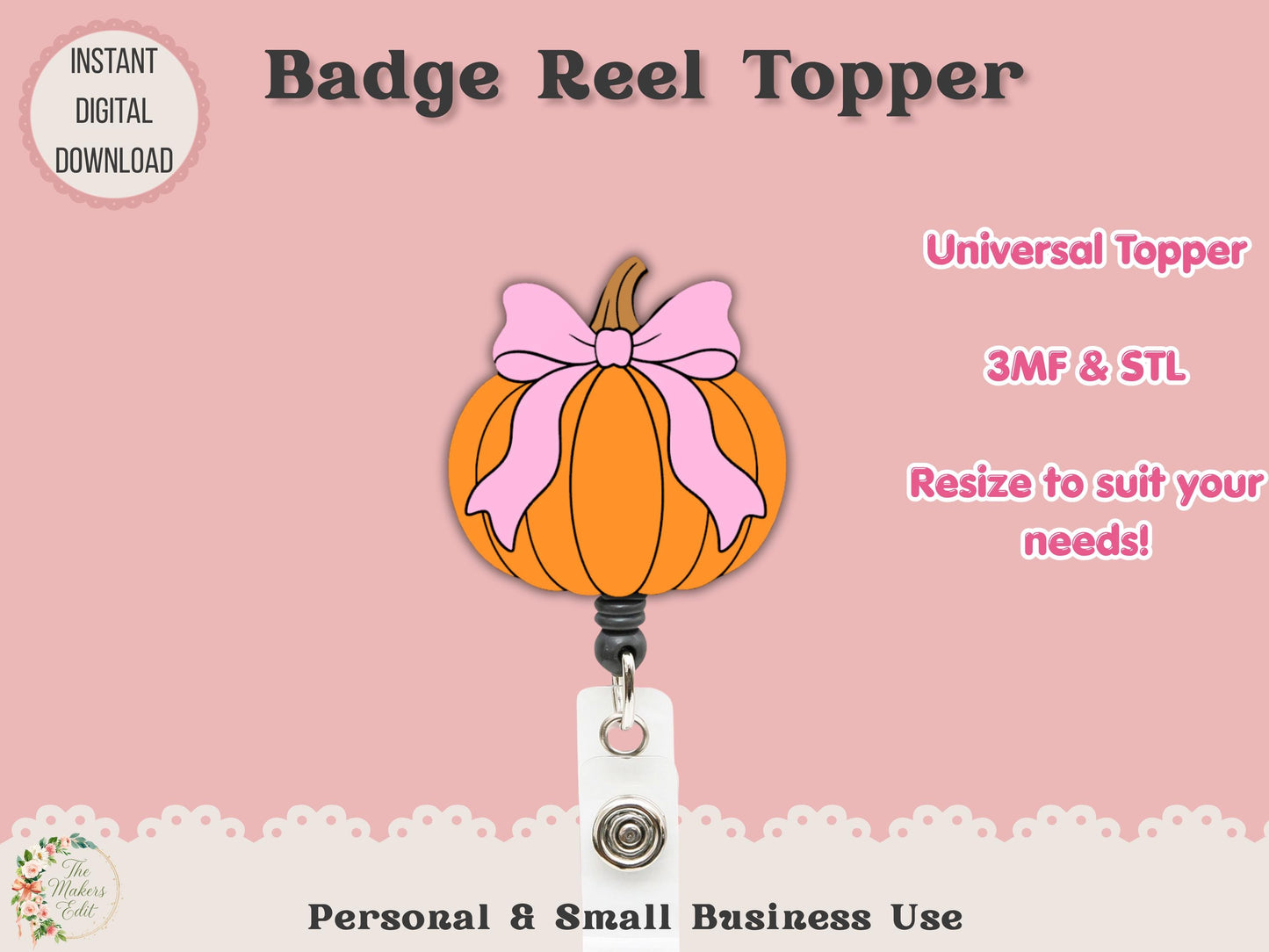 Badge Reel Topper 3D Printer File | Pumpkin Coquette STL 3MF