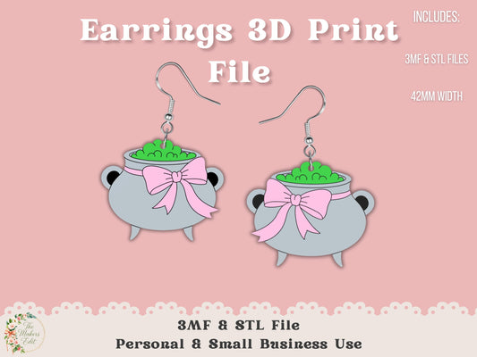 Earrings 3D Printer File | Witches Cauldron STL 3MF
