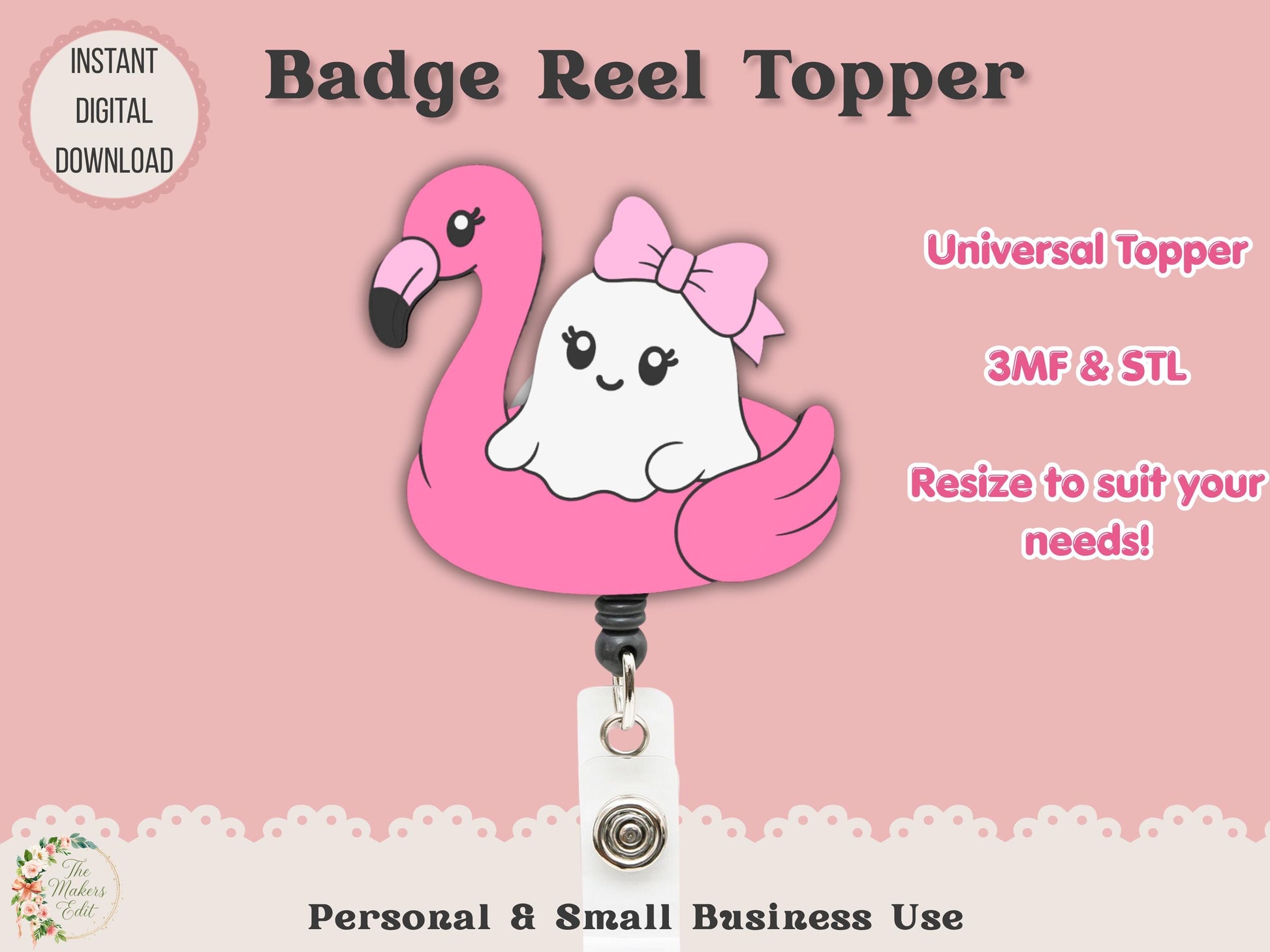 Badge Reel Topper 3D Printer File | Ghost Flamingo Pool Float STL 3MF