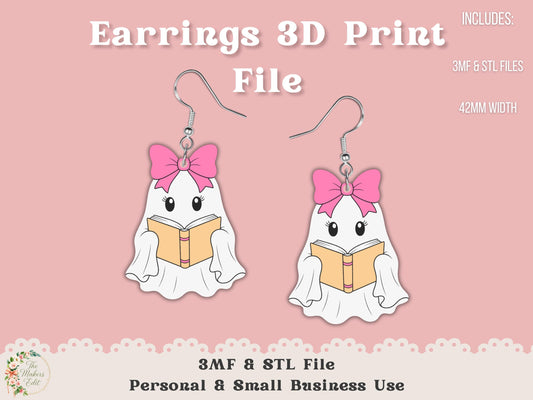 Earrings 3D Printer File | Bookish Ghost STL 3MF