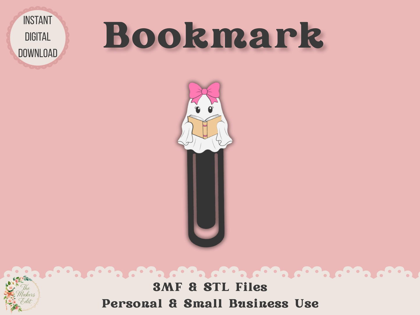 Bookmark 3D Printer File | Bookish Ghost STL 3MF