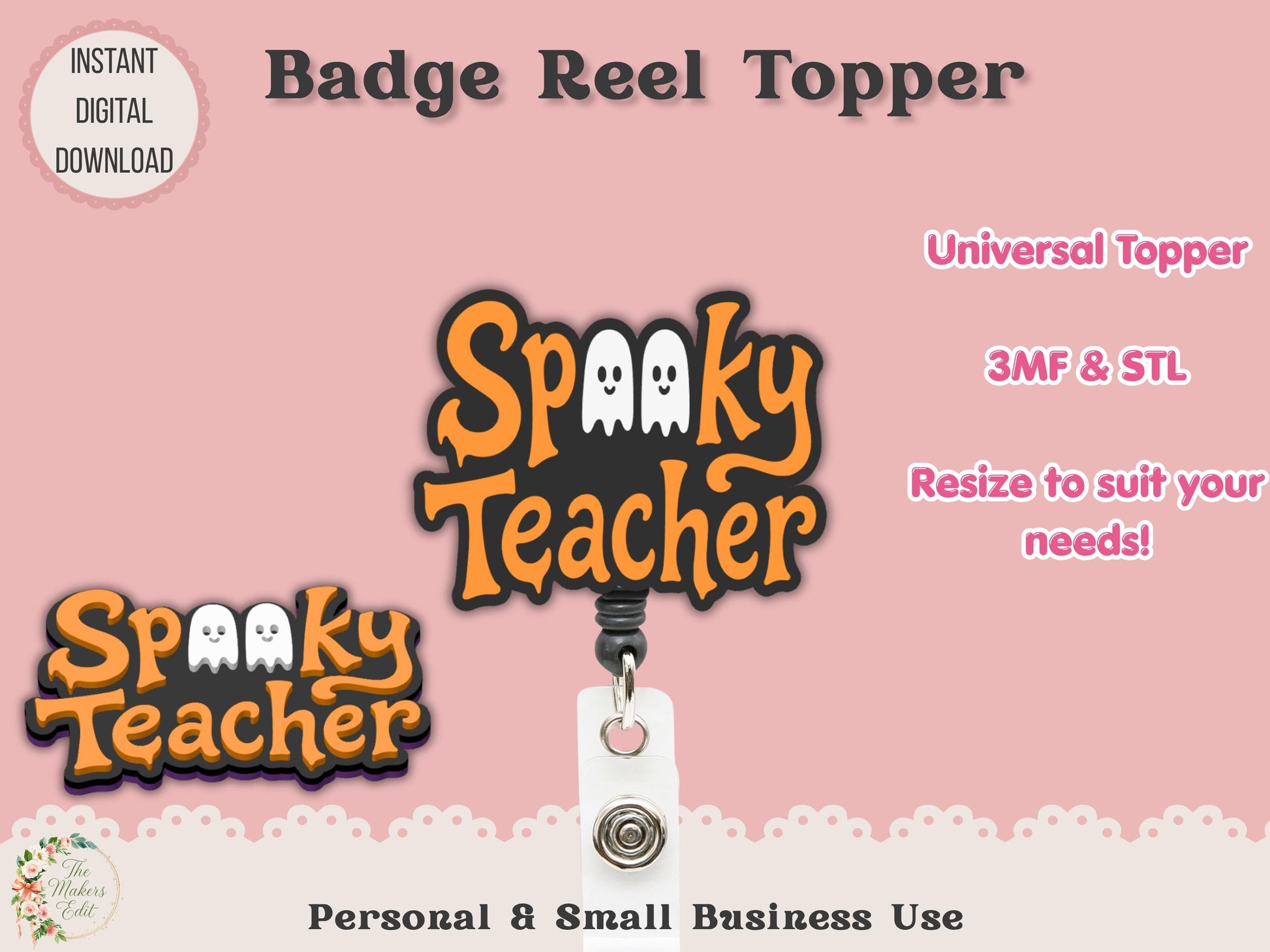 Badge Reel Topper 3D Printer File | Spooky Teacher STL 3MF