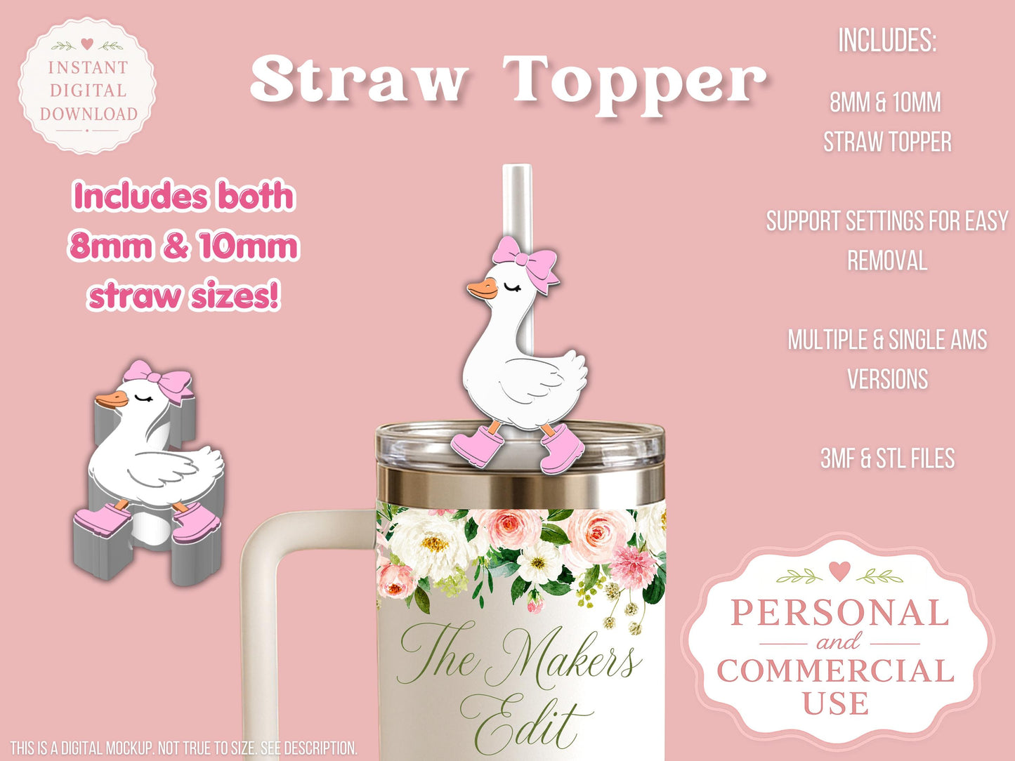 Cute Goose Coquette Bow - Straw Topper - Digital File